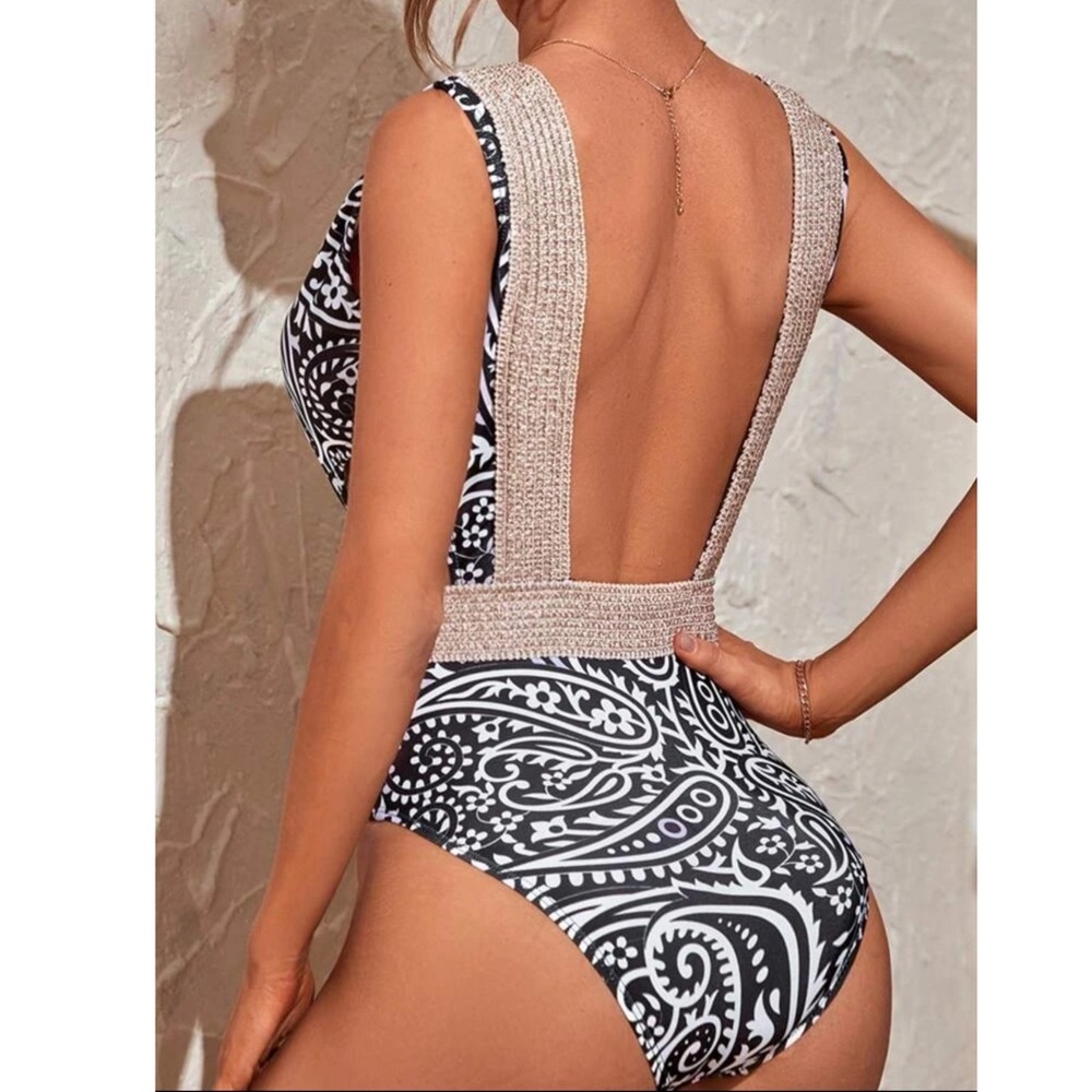 Boho Paisley Deep V Swimsuit - Picture 2 of 5